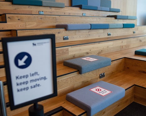 lecture hall with social distancing markers
