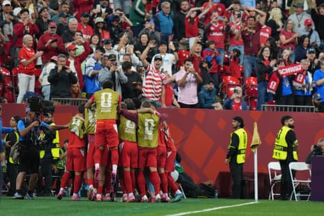 Switzerland celebrate after going 2-0 up.