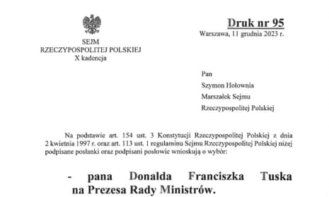 Nominación de Donald Tusk para ocupar el cargo de primer ministro