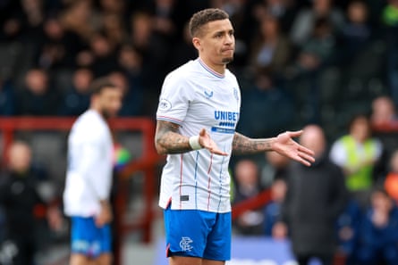 Rangers’ James Tavernier shows his frustration during the 3-2 defeat