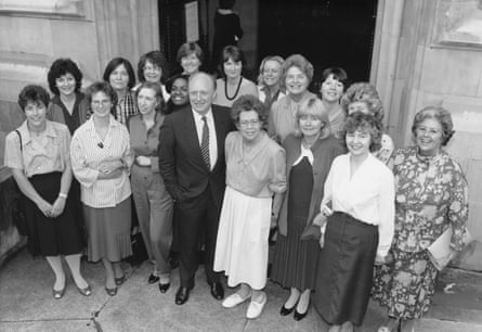 Betty Boothroyd, far right, with female MPs and the Labour leader Neil Kinnock outside parliament in 1987.