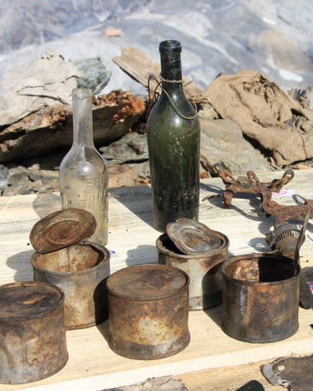 Bottles and tins taken from the cave barracks.