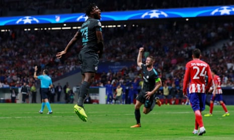 Chelsea’s Michy Batshuayi celebrates scoring their second goal.
