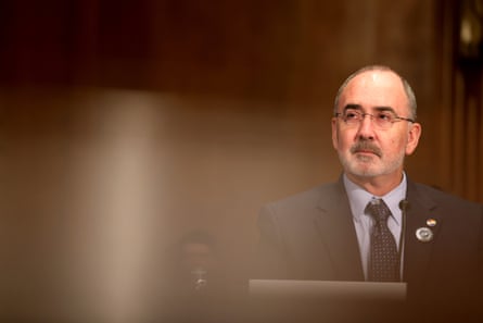 Shawn Fain, president of the UAW, during a Senate committee hearing in Washington DC in March.