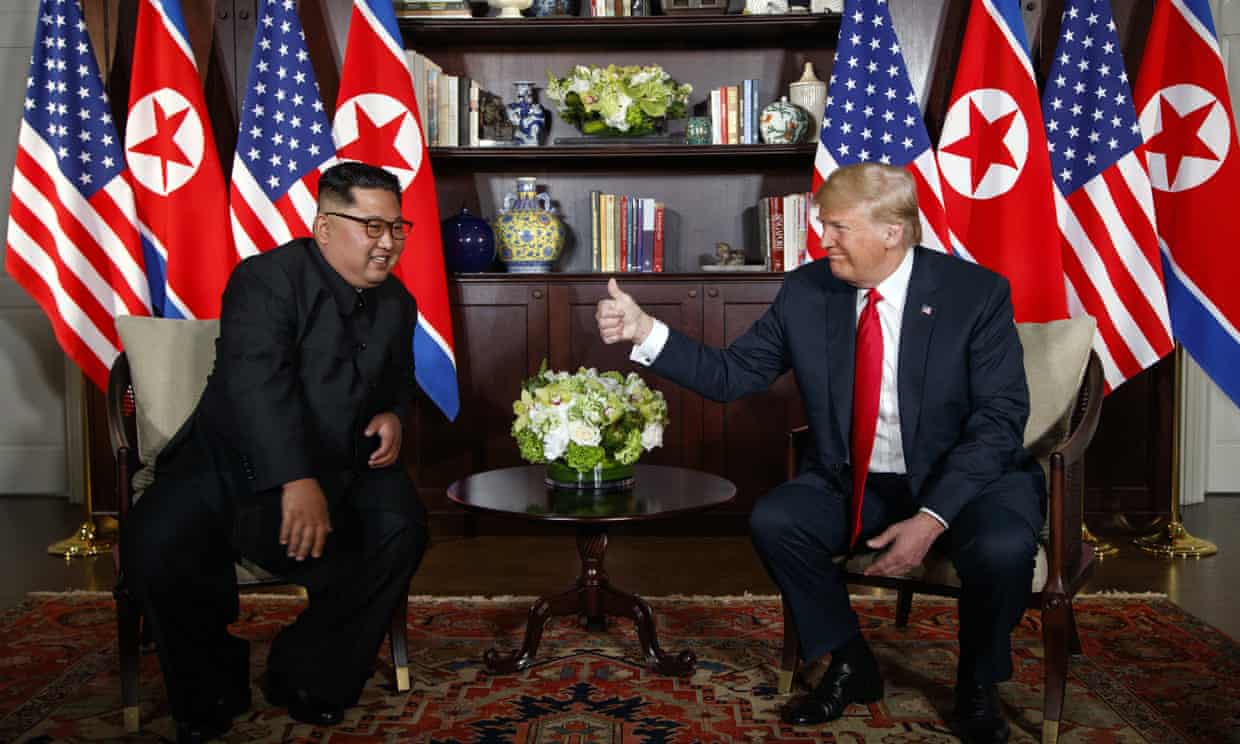 President Trump and Kim Jong-un held their first summit in June 2018. Trump says sanctions on Pyongyang are still ‘on in full’.