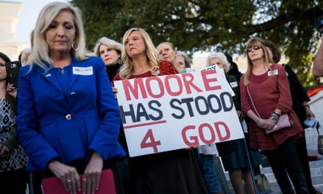 Alabama residents attend a ‘Women For Moore’ rally in Montgomery. Kayla Moore told the crowd of supporters that her husband will not bow out of the Senate race.