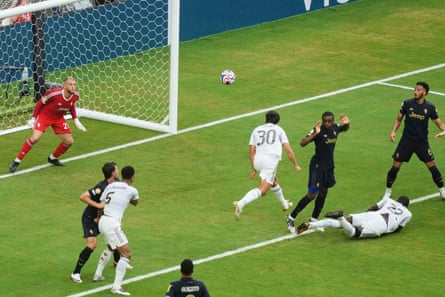 Gonzalo García heads in Trent Alexander-Arnold’s cross.