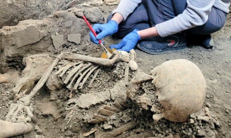 The remains of a skeleton dating back to the AD79 eruption Mount Vesuvius in Pompeii