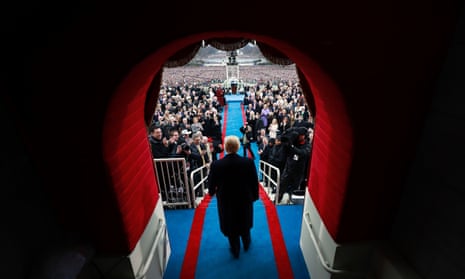  ‘A new era’: Donald Trump arrives at his inauguration on Friday.