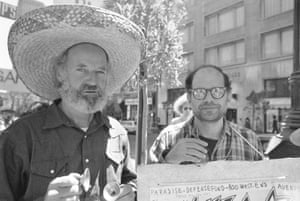 Ferlinghetti, left, with the poet Allen Ginsburg, during a 1971 protest over arrests in Brazil.