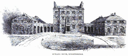 Black and white sketch of Rutland House in Knightsbridge in 1833