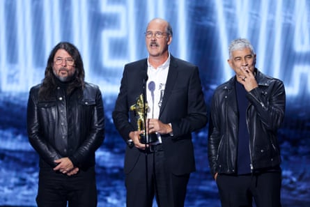 Dave Grohl, Krist Novoselic and Pat Smear of Nirvana accept the Video Vanguard Award.