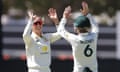 Australia's Ash Gardner and Beth Mooney celebrate a wicket against South Africa on day three of the women’s Test at the Waca Ground in Perth.