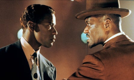 Denzel Washington (left) as Malcolm X with Delroy Lindo in Spike Lee’s 1992 biopic.