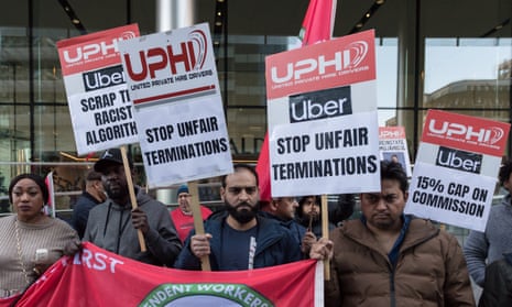 Uber drivers protest outside the company's London HQ during a 24-hour strike.