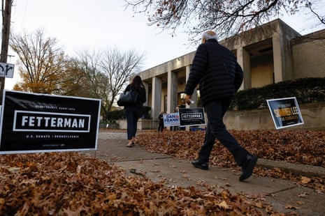 Voters walk near a polling location at Rodef Shalom Congregation in Pittsburgh, Pennsylvania.