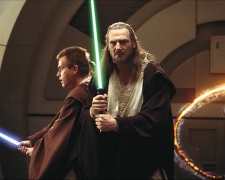 Episode I – The Phantom Menace - the pair are holding lightsabers and wearing brown cloaks