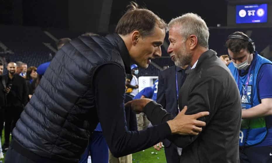 Chelsea’s manager, Thomas Tuchel, with the club’s owner, Roman Abramovich, after last May’s Champions League final.