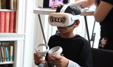 A boy plays the Bears VR game