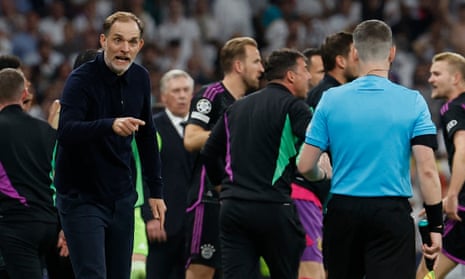 Thomas Tuchel (left) remonstrating with the assistant referee after Matthijs de Ligt’s goal was chalked off