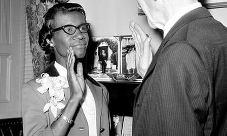 Democrat congresswoman Shirley Chisholm, of New York, takes her oath of office in Washington in January 1969.