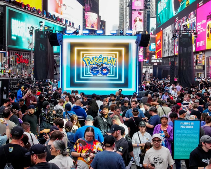 Pokémon Go fans gather in Times Square to celebrate 10 years of game – video