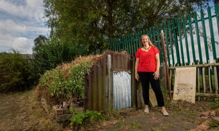 Liz Johnson in Leicestershire with her Anderson shelter.