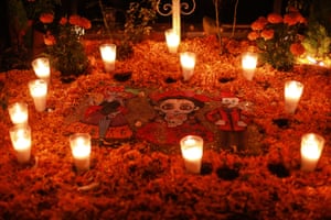A traditional offering is set up during Day of the Dead celebrations in the graveyard of the town of Atzompa in the state of Oaxaca