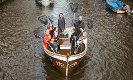 A Plastic Whale tour takes to the canals of Amsterdam.
