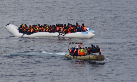 Migrants during a rescue operation