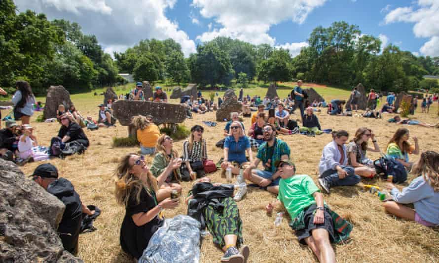 Revellers enjoying today’s changeable weather up at the Stone Circle.