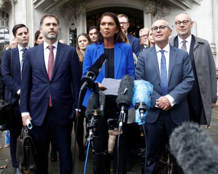 Miller speaks to the media after a supreme court hearing in 2019.