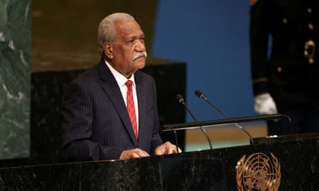 The Vanuatu president, Nikenike Vurobaravu, pictured at the UN General Assembly.
