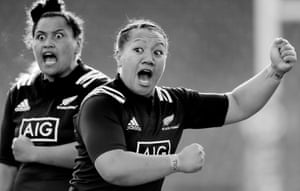 The Black Ferns do their Haka before the England Women v New Zealand Women international rugby union match at The Twickenham Stoop