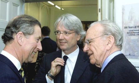 Hinton, centre, with Prince Charles and Rupert Murdoch in 2002.