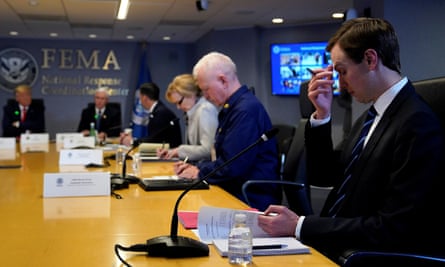Jared Kushner attends a meeting at Fema headquarters in Washington with Donald Trump.