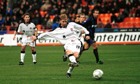Alun Armstrong, then playing for Ipswich, scores from the penalty spot during the Uefa Cup tie against Inter at San Siro.
