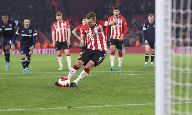 James Ward-Prowse slots his penalty home for Saints’ second.