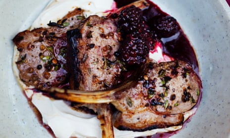 The white stuff: grilled lamb with labneh and blackberry sauce.