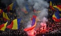 Romania fans are cheer their team durng the Euro 2024 qualifier against Switzerland in Bucharest, during November 2023.