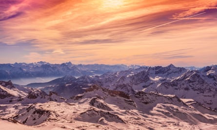 Reach your peak: the Alps around Cervinia, seen at sunset in a rosy glow.
