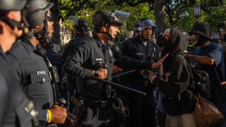 police pushing distant a student