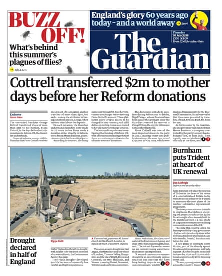 Front page of the Guardian 30 July 2026