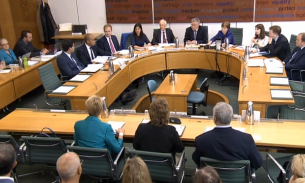 Members of IICSA give evidence to the Commons home affairs committee in London.