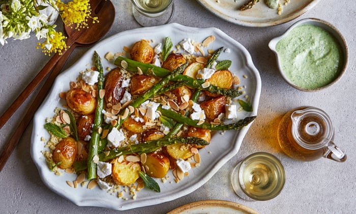 Roasted Jersey Royals with crunchy seasonal salad recipe