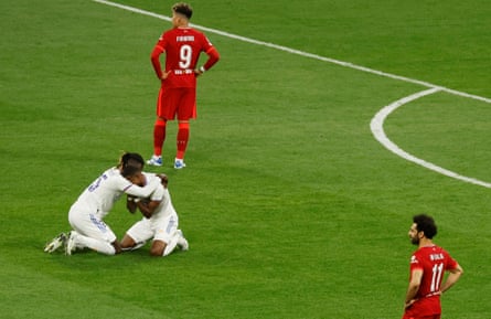 Joy for Eduardo Camavinga and David Alaba and desolation for Liverpoo after last season's Champions League final.