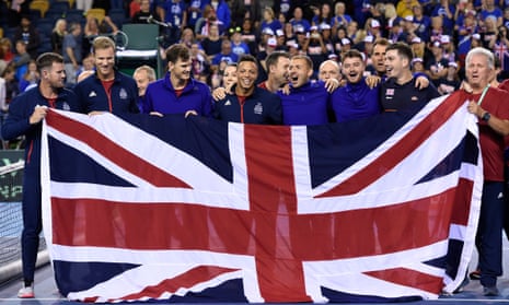 Great Britain celebrate after Cameron Norrie defeated Uzbekistan’s Sanjar Fayzie in their Davis Cup match in Glasgow.