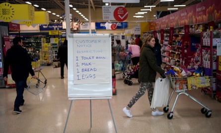 Shopping restrictions at a supermarket in Warrington march 2020