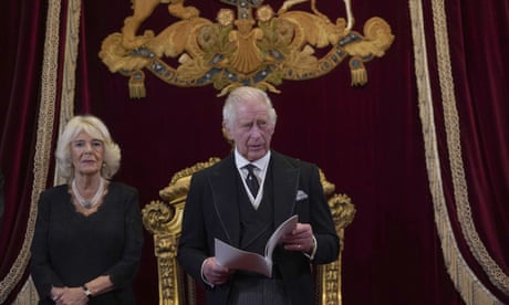 King Charles III and Camilla, the Queen Consort during the Accession Council at St James's Palace, London.