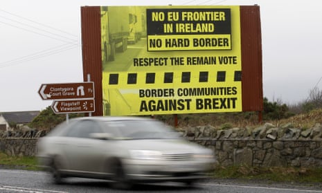 A motorist crosses over the border from the Irish Republic into Northern Ireland near the town of Jonesborough, Northern Ireland